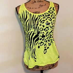 Neon yellow racer back tank top.
